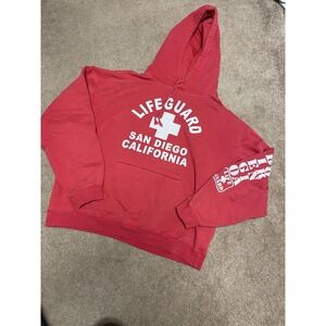 Vintage San Diego CA Red Lifeguard Sweatshirt Drawstring Hoodie large Pocket‎